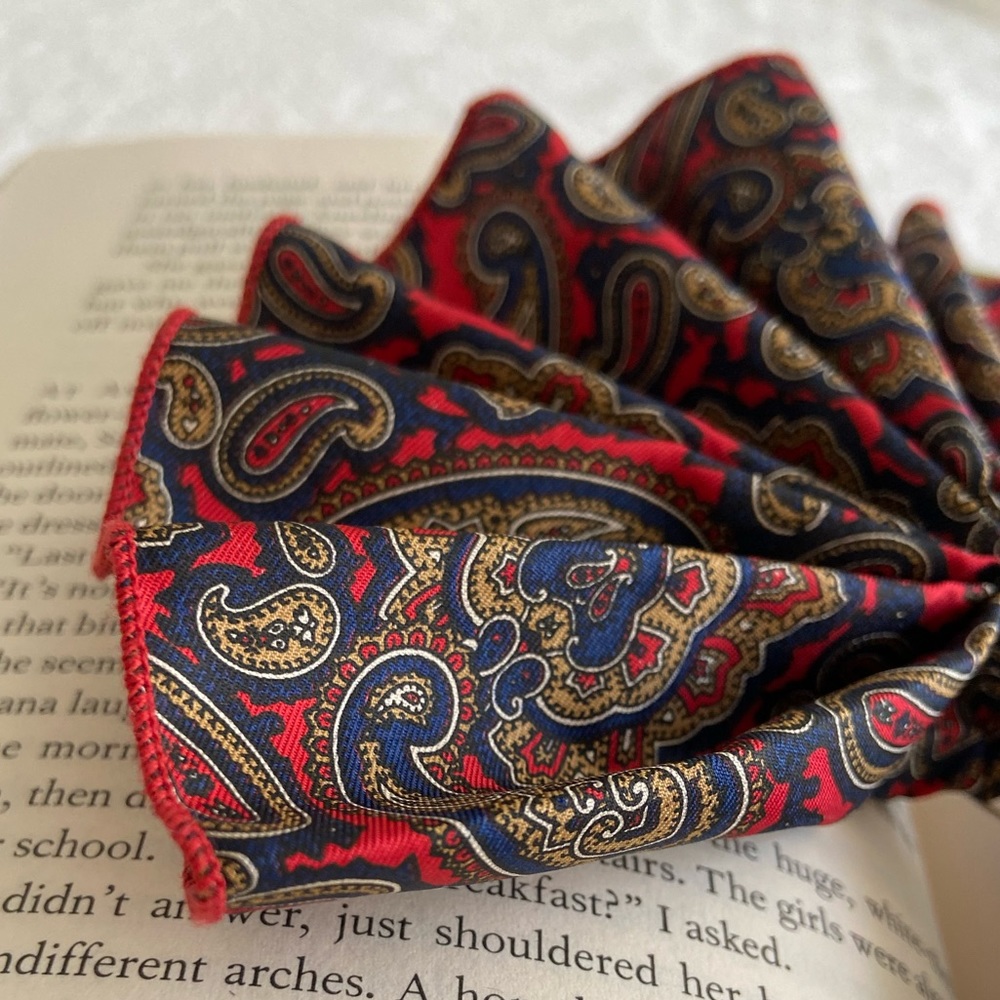 Vintage | Silk Paisley Pleated Lapel/Collar Bow - Picture 8 of 13